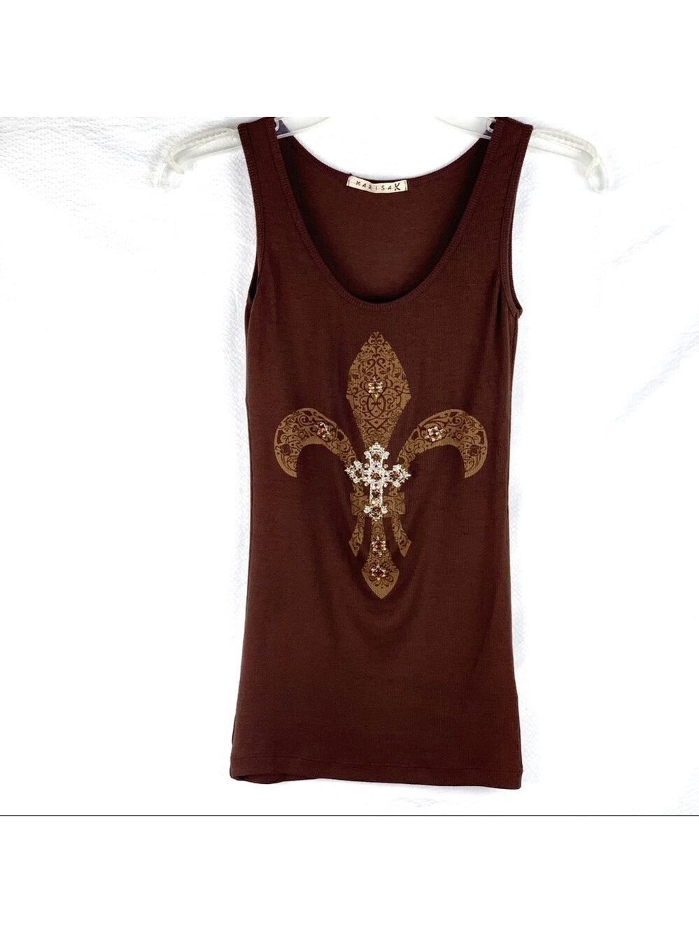NEW-MARISA K Rhinestone Cross Studded FDL Tank Top